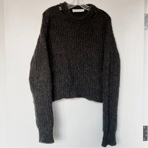 Proenza Schouler charcoal gray chunky brushed alpaca cut out crew neck sweater